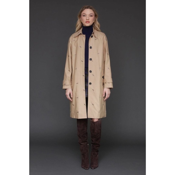 AVEC LES FILLES Cotton Blend Embroidered Equine Horses Trench Coat - Picture 3 of 10